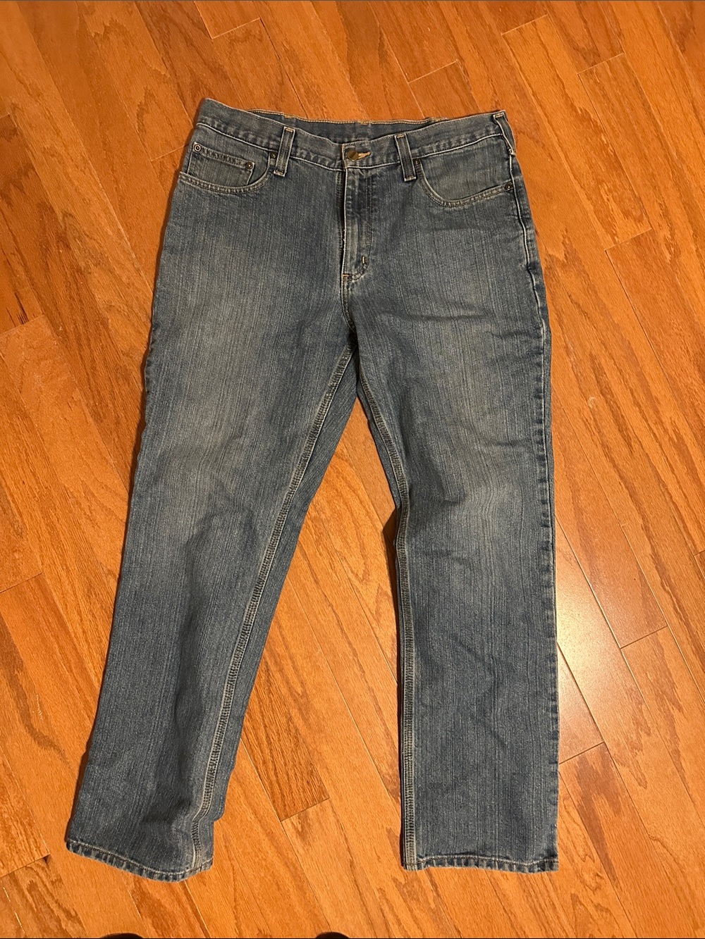 Classic Carhartt Men’s Straight-Leg Jeans in Medium Blue
